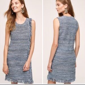 Anthropologie HOLDING HORSES Textured Blue Fringe Mini Dress size small